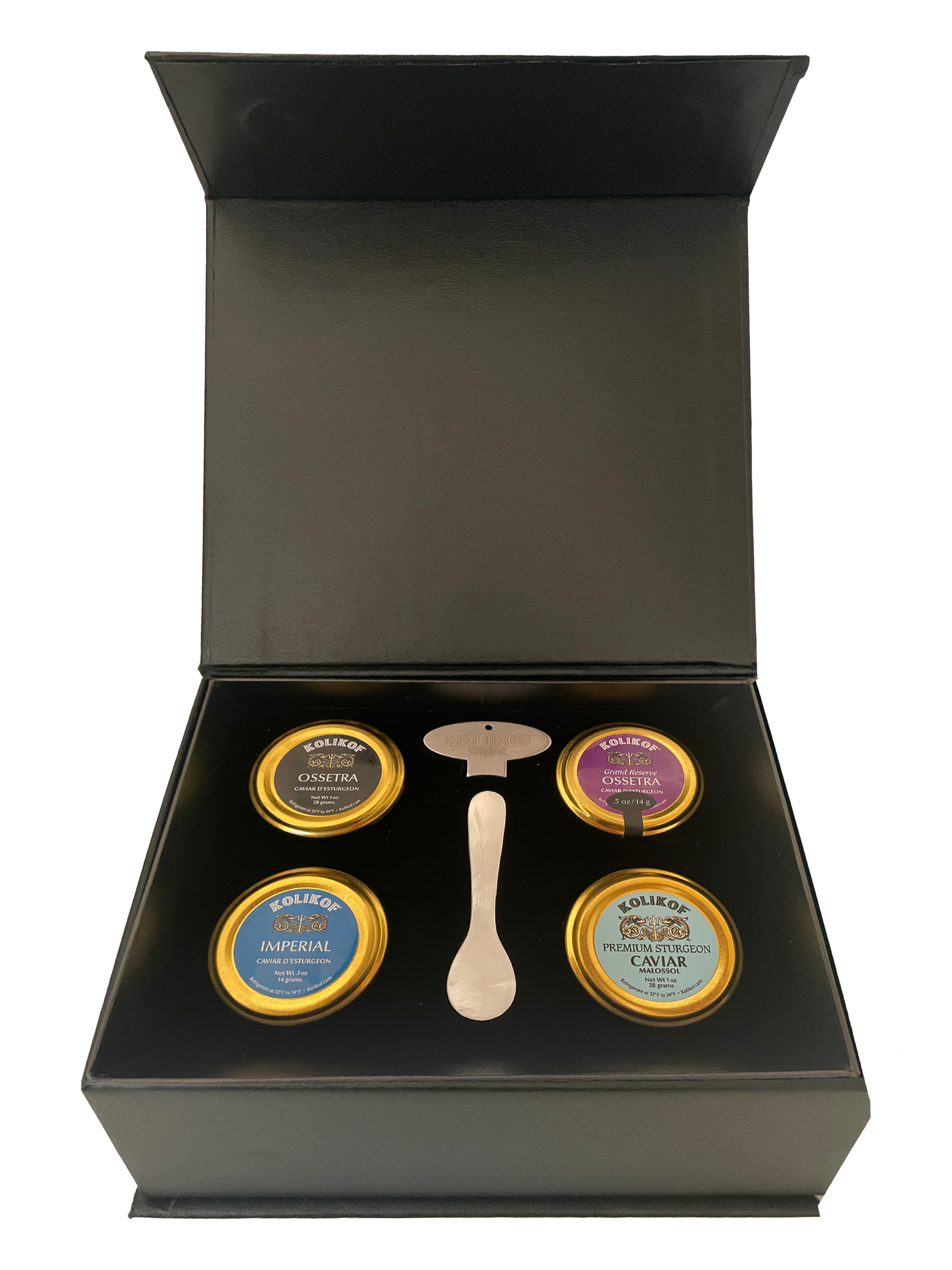 Holiday Caviar Gift - Four 28g Caviar Jars (Gift Box, 2 Spoons & 1 Key)