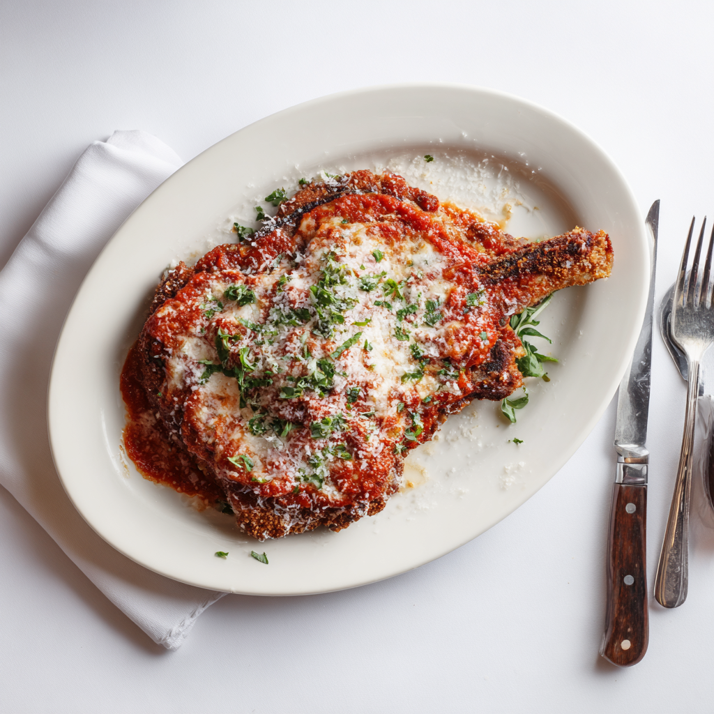 Tender veal with tomato and melted cheese