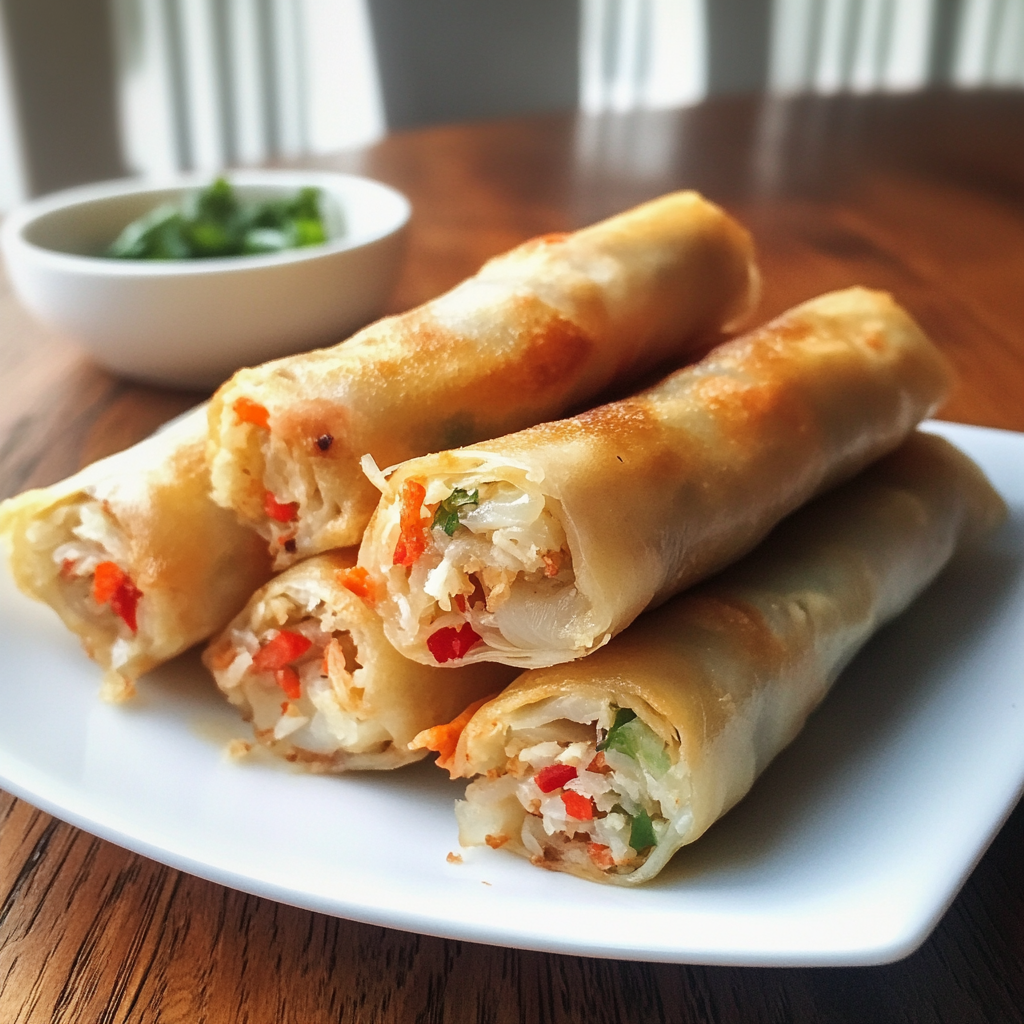 Crisp spring rolls with a generous crab center