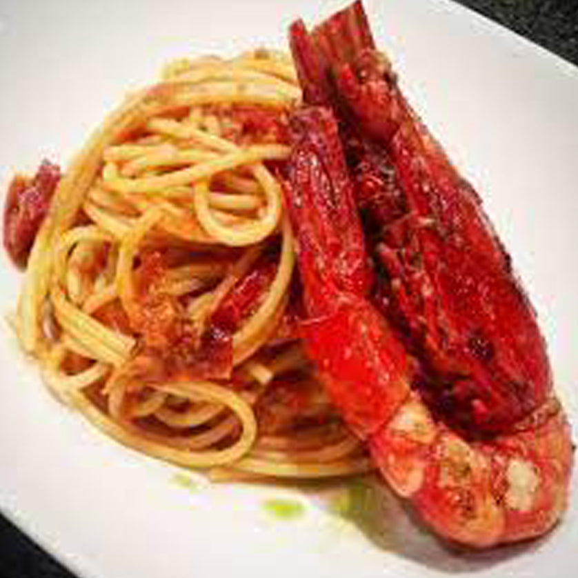 Spanish Red Prawns (Scampi) with pasta. Order online at Kolikof.com